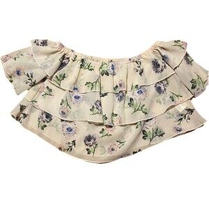 Truth NYC Off Shoulder Tiered Ruffle Floral Crop Top Blouse Flirty Coquette S